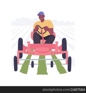 Mechanical cultivation isolated cartoon vector illustrations. Farmer in tractor drives across the field, cultivator machine, modern agriculture, organic farming, weed control vector cartoon.. Mechanical cultivation isolated cartoon vector illustrations.