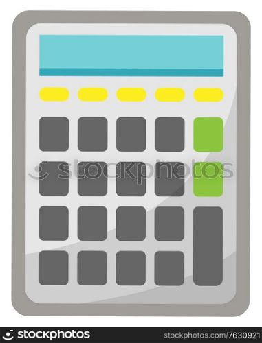 Mechanical device for calculating numbers, isolated machinery. Calculator icon closeup, technology for estimation, estimator flat. School calculate accessory. Office object. Stationery for mathematics. Calculator with Buttons, Device for Calculation