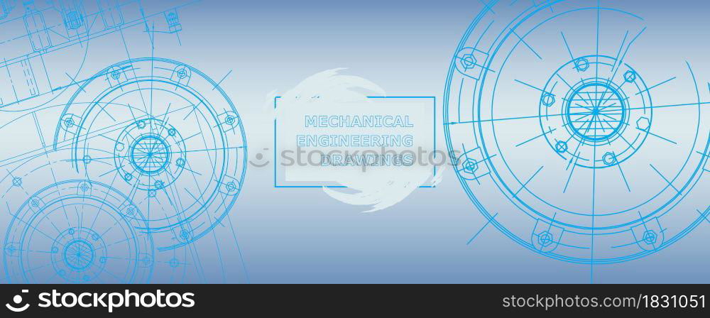 Mechanical engineering drawing. Abstract drawing. Engineering technological wallpaper. Mechanical engineering drawing. Abstract drawing