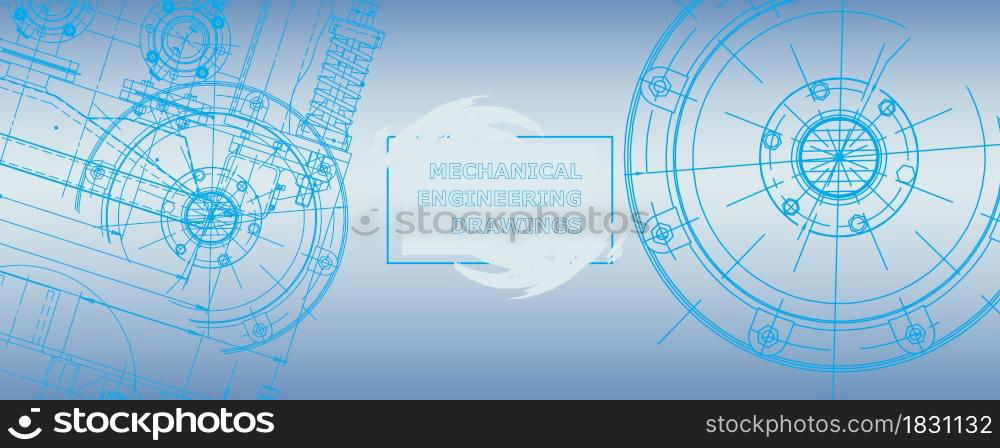 Mechanical engineering drawing. Abstract drawing. Engineering technological wallpaper. Mechanical engineering drawing. Abstract drawing