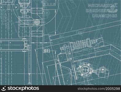 Mechanical engineering drawing. Machine Corporate Identity. Computer aided design systems. Technical illustration. Blueprint, background. Instrument-making Corporate Identity