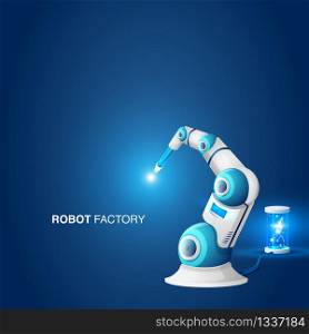 Mechanical Hand Robotic Arm Modern Factory Element. Industrial Robot Machinery Technology. Future Metal Device Equipment. Electronic Production Tool. Realistic 3d Vector Illustration. Mechanical Hand Robotic Arm Modern Factory Element