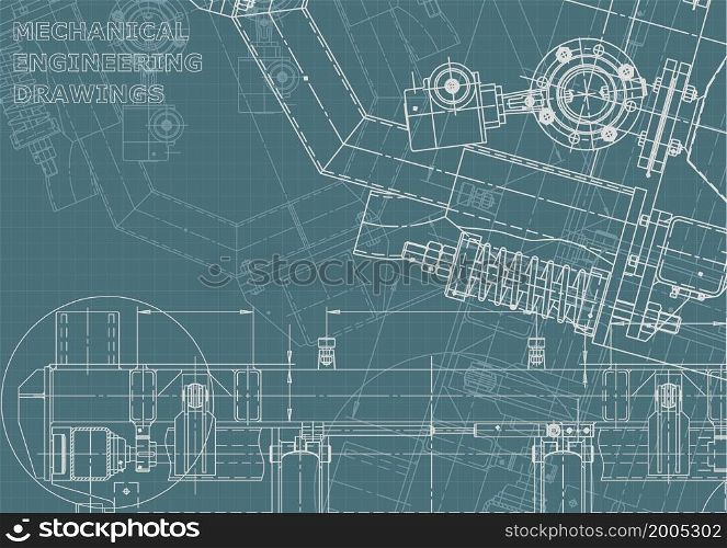Mechanical instrument making. Corporate Identity, banner. Vector engineering drawings. Blueprint, background. Instrument-making Corporate Identity