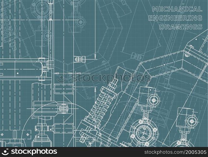 Mechanical instrument making. Corporate Identity. Blueprint, cover, banner Vector engineering drawings. Blueprint, background. Instrument-making Corporate Identity
