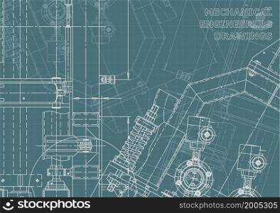 Mechanical instrument making. Corporate Identity. Blueprint, cover, banner Vector engineering drawings. Blueprint, background. Instrument-making Corporate Identity