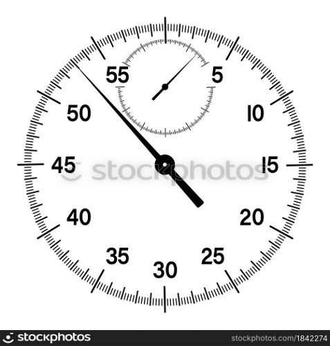 mechanical stopwatch dial with hands. Countdown, speed measurement. Black and white vector