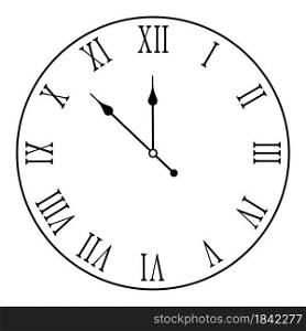 mechanical wall clock face with roman numerals. Measuring time. Countdown to the new year 2021. Vector on white background