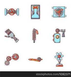 Mechanician icons set. Cartoon set of 9 mechanician vector icons for web isolated on white background. Mechanician icons set, cartoon style