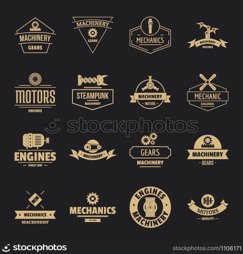 Mechanics logo icons set. Simple illustration of 16 mechanics logo vector icons for web. Mechanics logo icons set, simple style