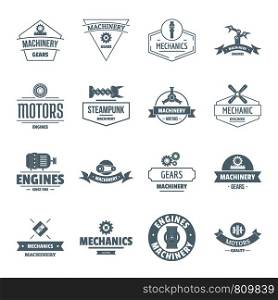 Mechanics logo icons set. Simple illustration of 16 mechanics logo vector icons for web. Mechanics logo icons set, simple style