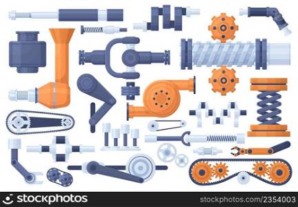 Mechanism parts, machine, factory engine industrial elements. Technical gears and gear mechanics vector illustration set. Machinery, pinions and adapters. Illustration of part engine machine. Mechanism parts, machine, factory engine industrial elements. Technical gears and gear mechanics vector illustration set. Machinery, pinions and adapters