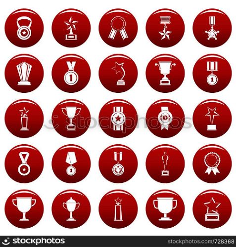 Medal award icon set. Simple illustration of 25 medal award vector icons red isolated. Medal award icon set vetor red