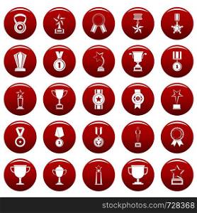 Medal award icon set. Simple illustration of 25 medal award vector icons red isolated. Medal award icon set vetor red