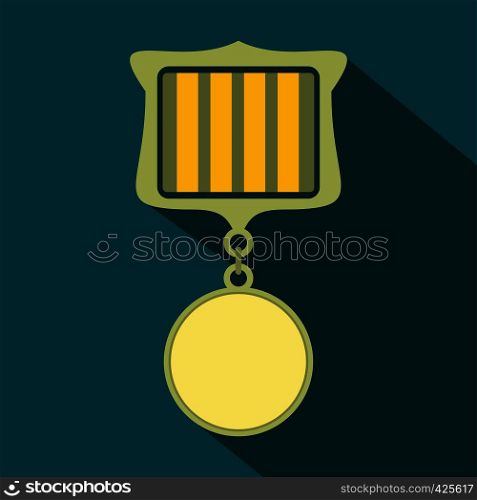 Medal award military flat icon with shadow on the blue background. Medal award military flat icon