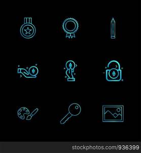 medal , badge , pencil , unlock , scenery , key , paint , icon, vector, design, flat, collection, style, creative, icons