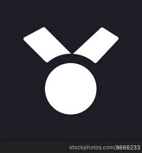 Medal dark mode glyph ui icon. Award for competition winner. User interface design. White silhouette symbol on black space. Solid pictogram for web, mobile. Vector isolated illustration. Medal dark mode glyph ui icon