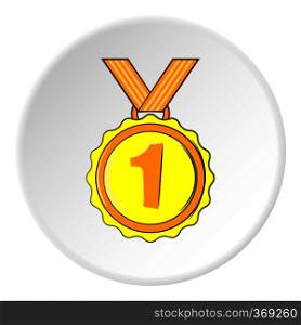 Medal for first place icon in cartoon style isolated on white circle background. Sport symbol vector illustration. Medal for first place icon, cartoon style
