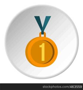 Medal for first place icon in flat circle isolated vector illustration for web. Medal for first place icon circle