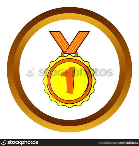 Medal for first place vector icon in golden circle, cartoon style isolated on white background. Medal for first place vector icon, cartoon style