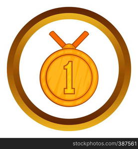 Medal for first place vector icon in golden circle, cartoon style isolated on white background. Medal for first place vector icon