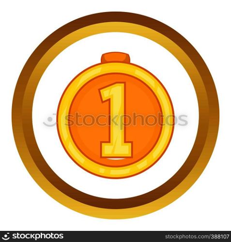 Medal for first place vector icon in golden circle, cartoon style isolated on white background. Medal for first place vector icon