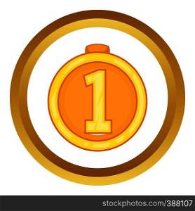 Medal for first place vector icon in golden circle, cartoon style isolated on white background. Medal for first place vector icon