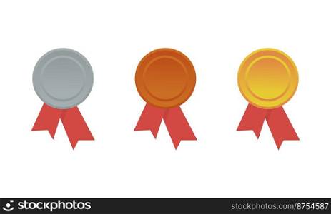 Medal gold bronze and silver icon. Gold, Silver and Bronze medals. Vector flat medal icon. Vector illustration
