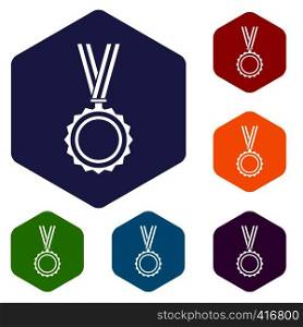 Medal icons set rhombus in different colors isolated on white background. Medal icons set