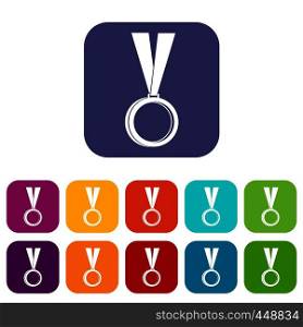 Medal icons set vector illustration in flat style In colors red, blue, green and other. Medal icons set flat