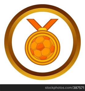 Medal in football vector icon in golden circle, cartoon style isolated on white background. Medal in football vector icon