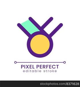 Medal pixel perfect RGB color ui icon. Award for competition winner. Simple filled line element. GUI, UX design for mobile app. Vector isolated pictogram. Editable stroke. Poppins font used. Medal pixel perfect RGB color ui icon