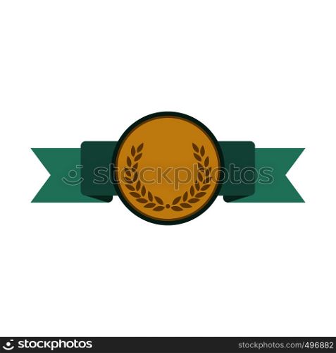 Medal with blue ribbon flat icon isolated on white background. Medal with blue ribbon flat icon
