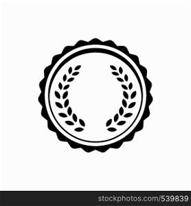 Medal with laurel wreath icon in simple style on a white background. Medal with laurel wreath icon, simple style