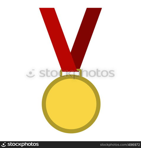 Medal with red ribbon flat icon isolated on white background. Medal with red ribbon flat icon