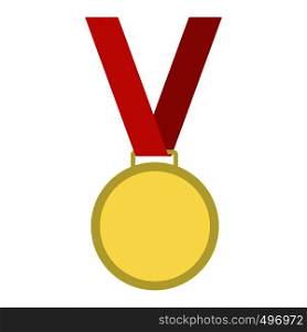 Medal with red ribbon flat icon isolated on white background. Medal with red ribbon flat icon