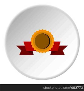 Medal with ribbon icon in flat circle isolated vector illustration for web. Medal with ribbon icon circle