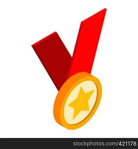 Medal with star on a red ribbon isometric 3d icon on a white background. Medal with star on a red ribbon isometric 3d icon