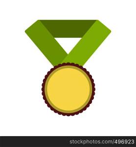 Medal with yellow ribbon flat icon isolated on white background. Medal with yellow ribbon flat icon