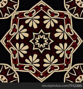 Medalion arabesque Damask seamless tiled motif pattern. Black and red ornamental geometric surface design.. Medallion geometric ornament seamless tiled motif vector pattern