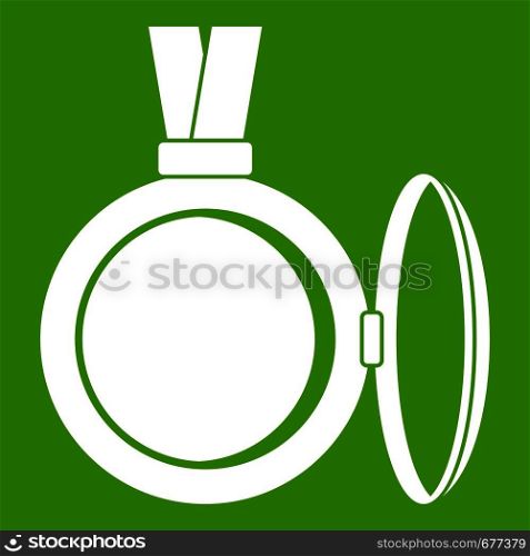 Medallion icon white isolated on green background. Vector illustration. Medallion icon green