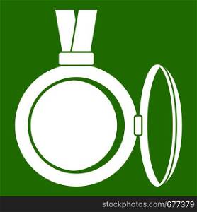 Medallion icon white isolated on green background. Vector illustration. Medallion icon green