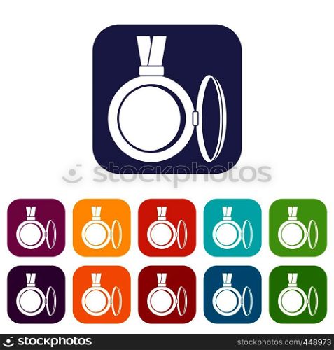 Medallion icons set vector illustration in flat style In colors red, blue, green and other. Medallion icons set flat