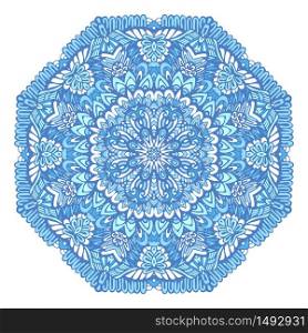 Medallion mandala vector blue and white pattern with arabesques and floral elements. Blue winter rosette.. Medallion mandala vector blue and white pattern with arabesques and floral elements.