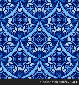 Medallion paisley pattern blue damask vector. Seamless repeat. Abstract seamless ornamental vector pattern for fabric