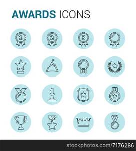 Medals and awards line icons in circles, vector eps10 illustration. Awards Line Icons