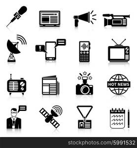 Media Black White Icons Set. Media black white icons set with press and journalism symbols flat isolated vector illustration
