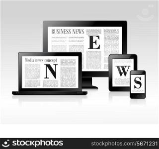 Media business news concept with pc laptop tablet smartphone vector illustration
