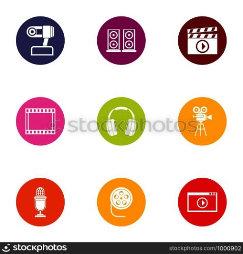 Media center icons set. Flat set of 9 media center vector icons for web isolated on white background. Media center icons set, flat style