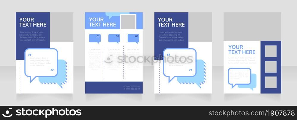 Media communication blank brochure layout design. Service info. Vertical poster template set with empty copy space for text. Premade corporate reports collection. Editable flyer paper pages. Media communication blank brochure layout design
