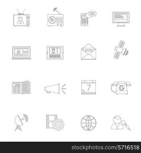 Media communication icons outline set of television internet technology network isolated vector illustration.